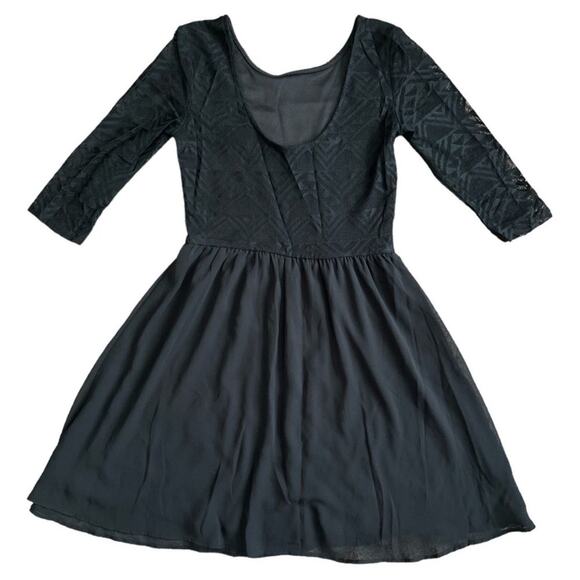 H&m Divided Black Lace 3/4 Sleeves Mini A-Line Dress, US8 - Picture 4 of 5